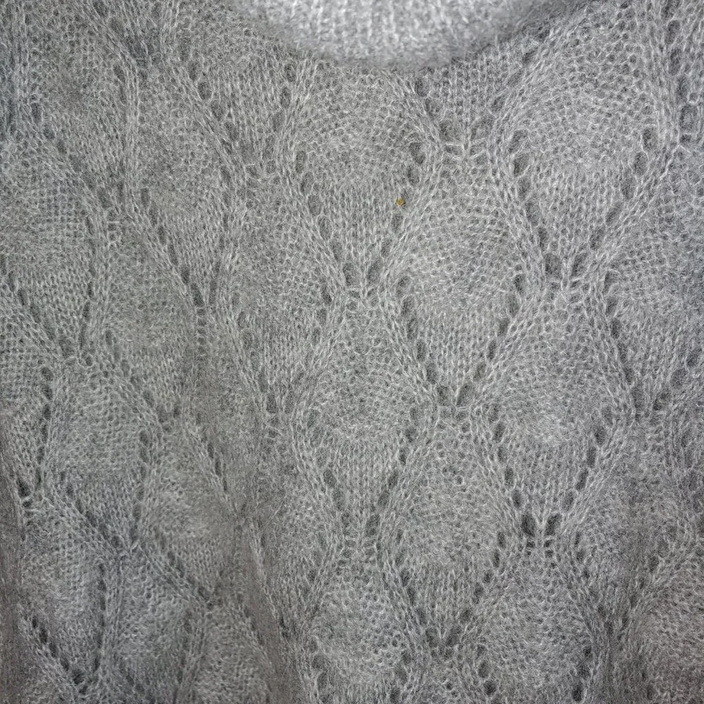 Anthropology Elsamanda Open Knit Mohair Blend Oversized Sweater Sz L Pearl Grey